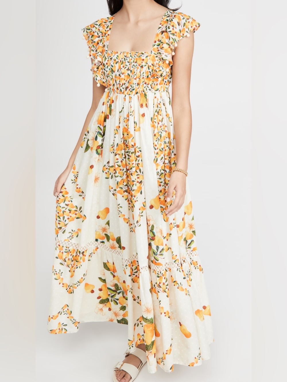 Farm Rio Off White Cashew Cross Back Maxi Dress Cottagecore Earthy Feminine Boho